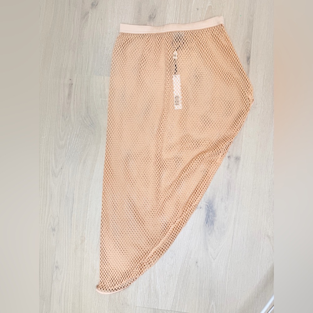 NWT ✨ Monica Hansen Beachwear Nude Asymmetrical Fish Net Skirt Coverup Small